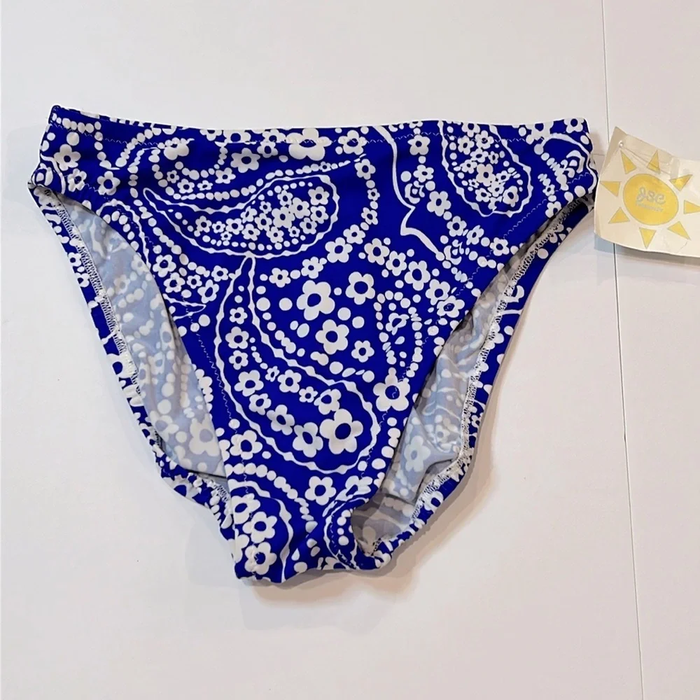 JSC Swim Purple White Tropical Hawaiian Mid Rise Bikini Bathing Suit Bottoms